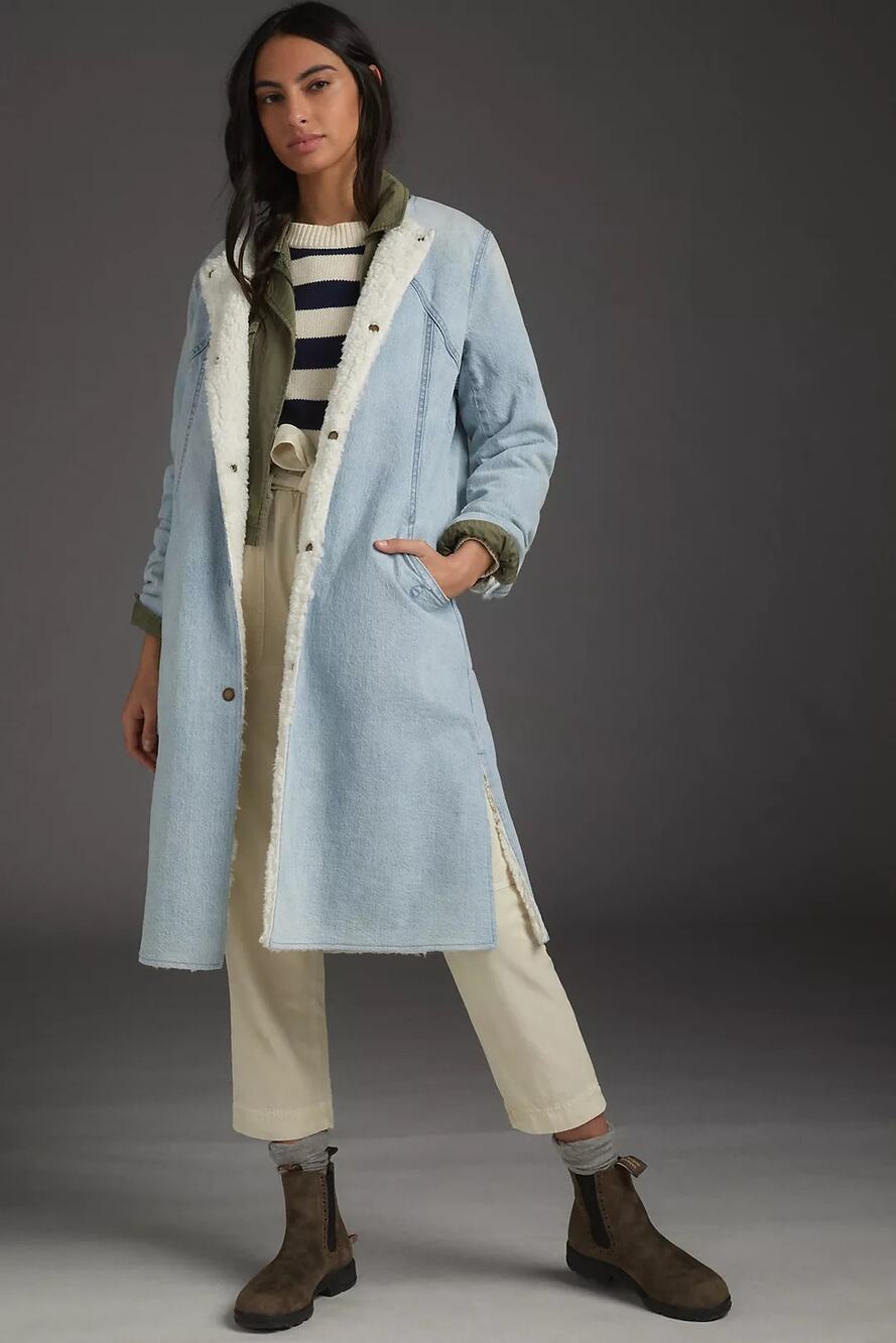 Anthropologie Pilcro Reversible Sherpa Denim Duster Coat